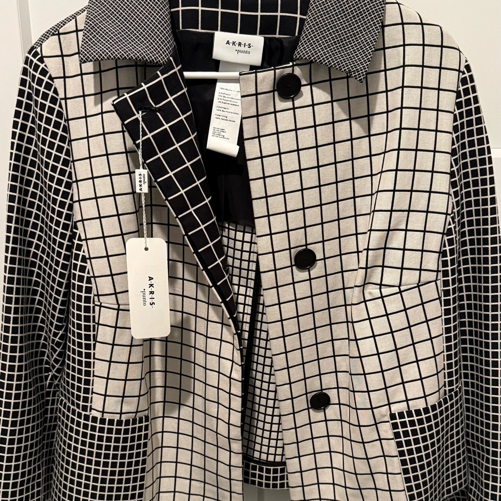 Akris Punto Black & White Grid Patchwork Jacket